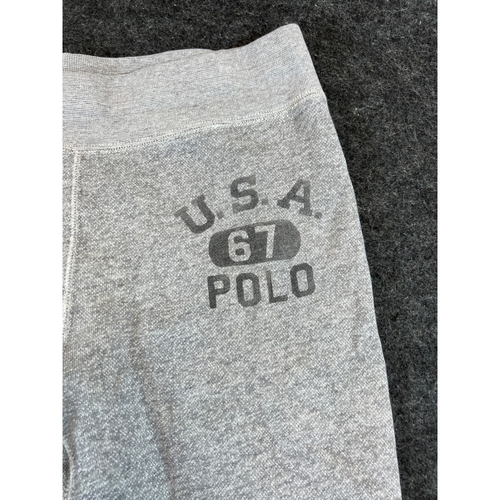 Polo Ralph Lauren Sweatpants Mens Small Heather Gray Graphic Fleece Stenciled